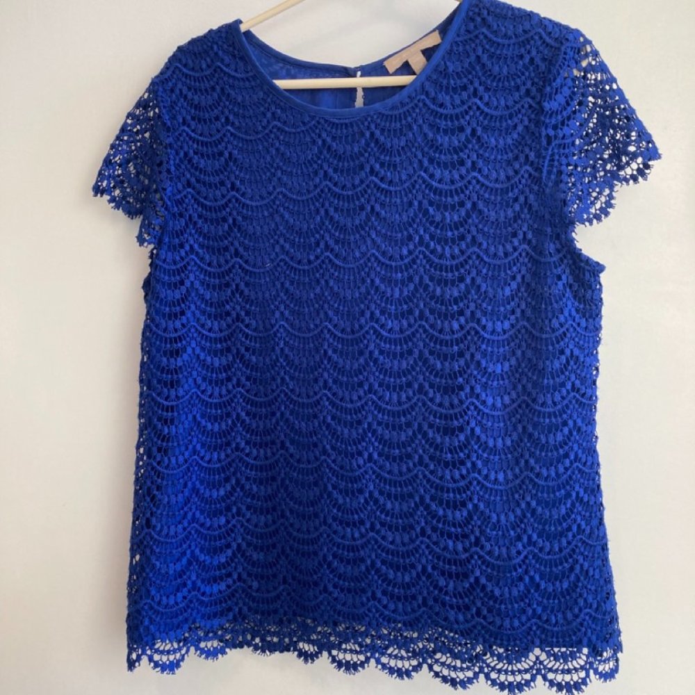 Banana Republic Blue Cap Sleeve Lace Blouse